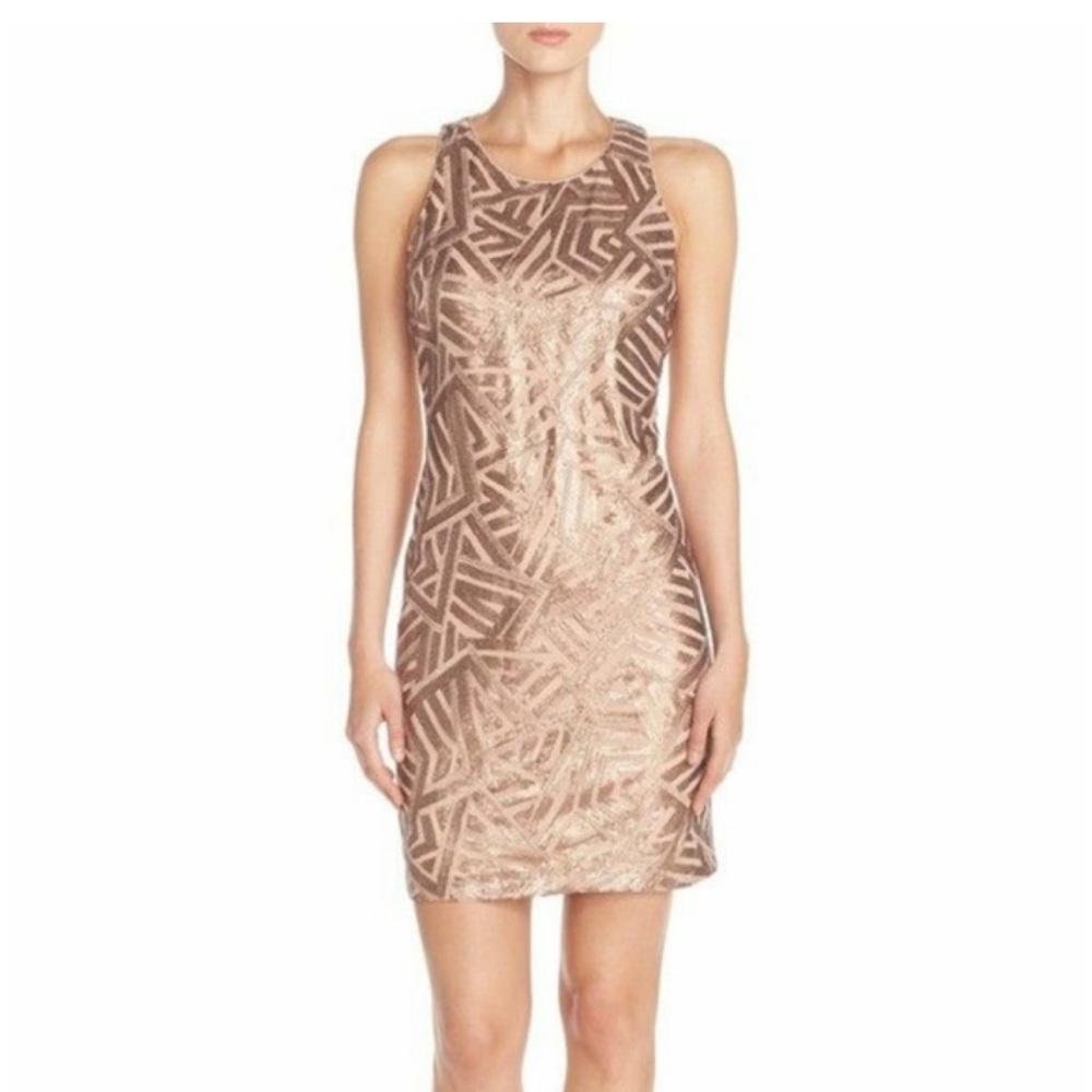 Vince Camuto Rose Gold Sleeveless Metallic Sequin Sheath short Dress size 10